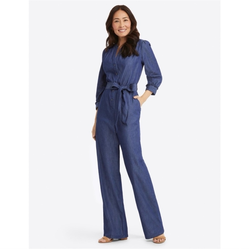 DRAPER JAMES Tie Waist Jumpsuit in Chambray NWT Denim